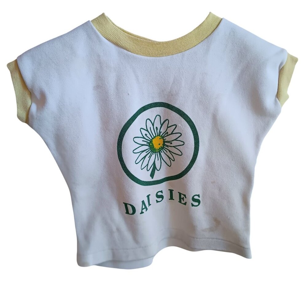 Vintage Girls 5 5T T-shirt Single Stitch Daisies Ringer 1970's Distress Hippy